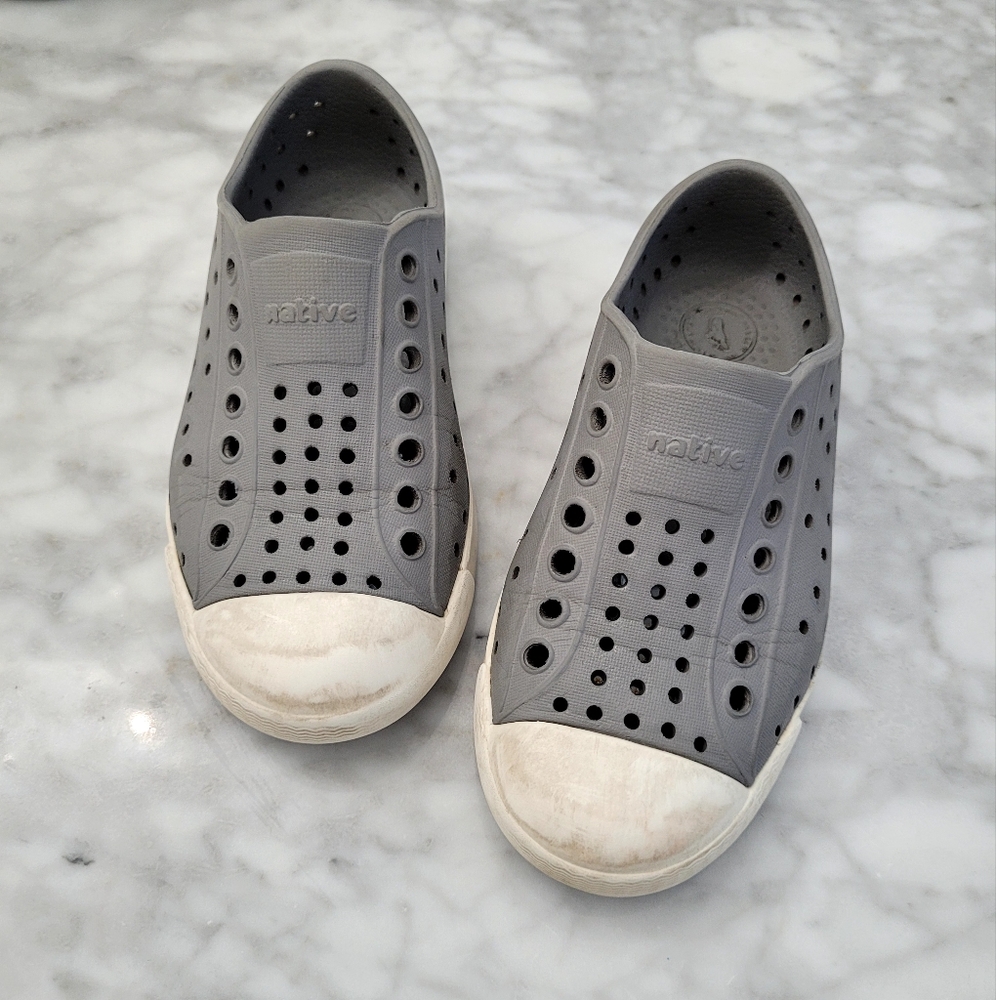 Native Gray and White Water Shoes Slip-On